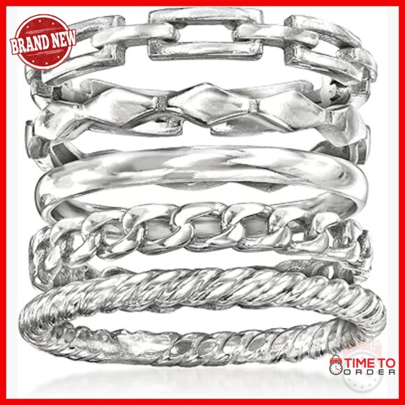 Sterling Silver Stackable Rings Set of 5 Size 8 Statement Jewelry